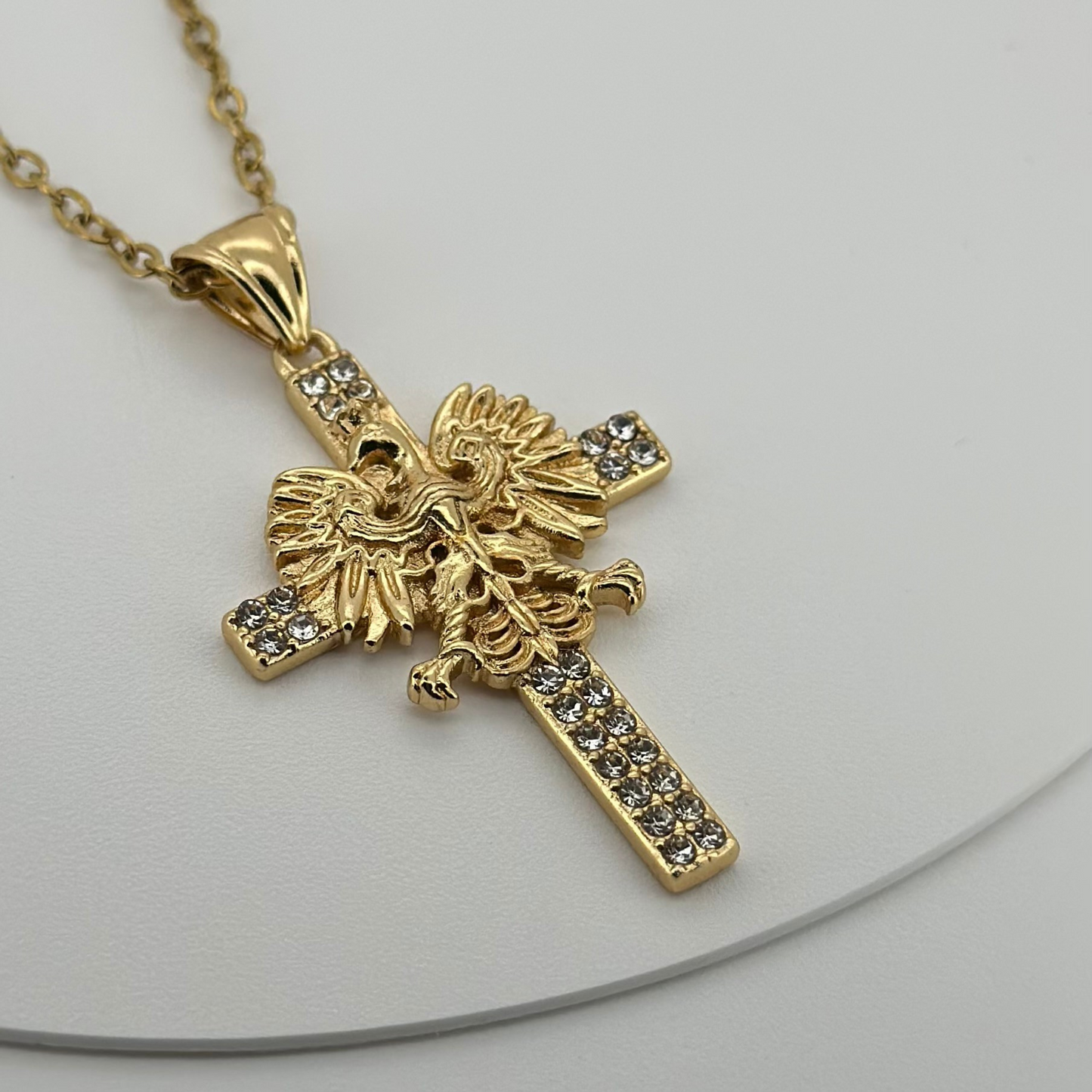 PLNDSKI Iced Cross Eagle Necklace - Gold