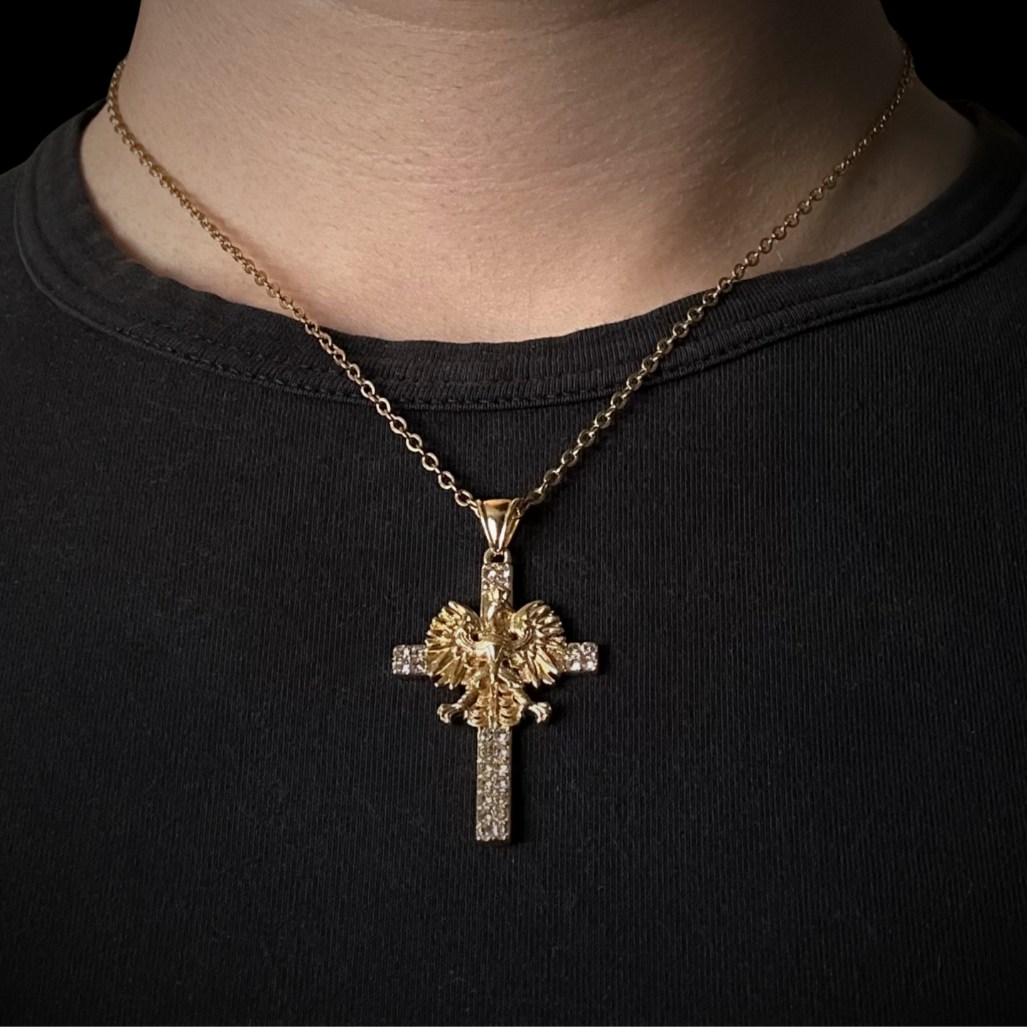 PLNDSKI Iced Cross Eagle Necklace - Gold