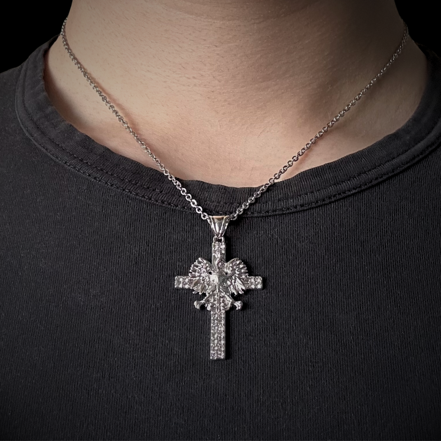 PLNDSKI Iced Cross Eagle Necklace - Silver