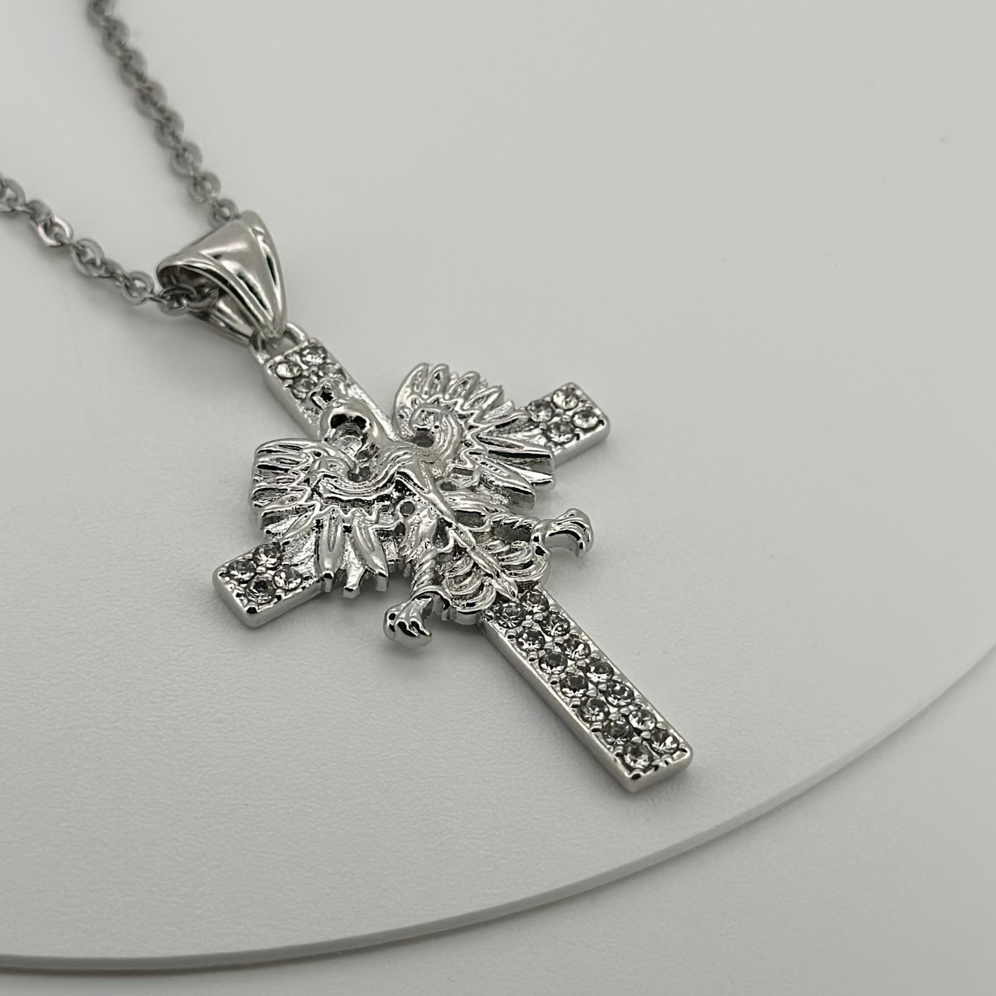 PLNDSKI Iced Cross Eagle Necklace - Silver