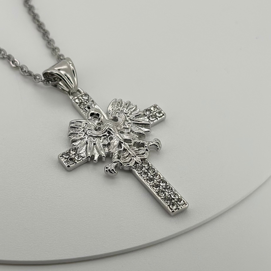 PLNDSKI Iced Cross Eagle Necklace - Silver