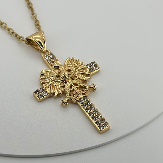 PLNDSKI Iced Cross Eagle Necklace - Gold