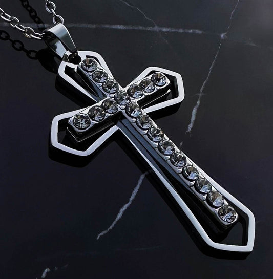 PLNDSKI Cross Gem Necklace - Silver