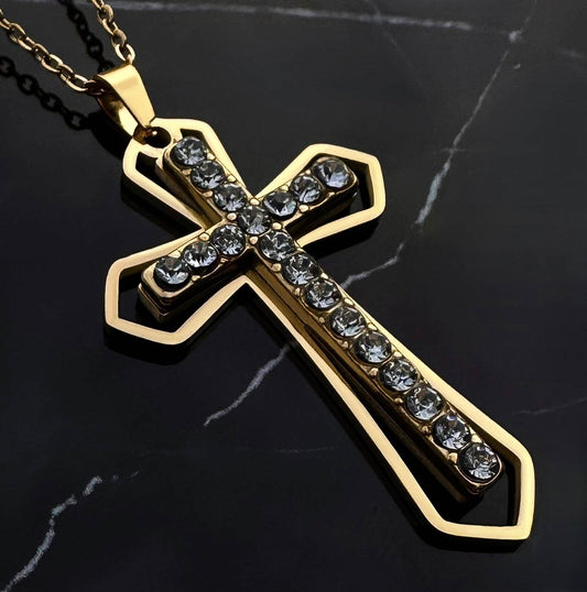 PLNDSKI Cross Gem Necklace - Gold